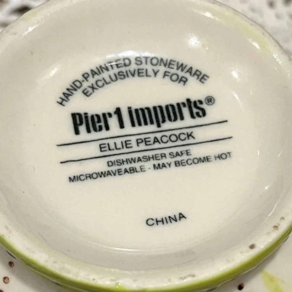 Pier 1 Imports Blue Peacock Hand Painted Stoneware Mug